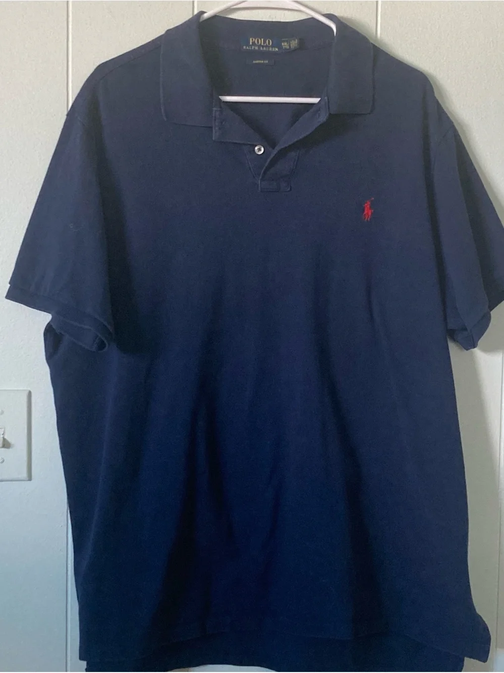 Ralph Lauren SZ XXL Custom fit Navy Polo with Red Pony Embroidery 100% Cotton.